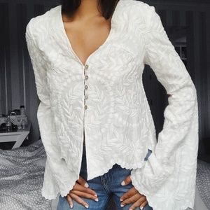 Intermix White Embroidered Bell Sleeve Top